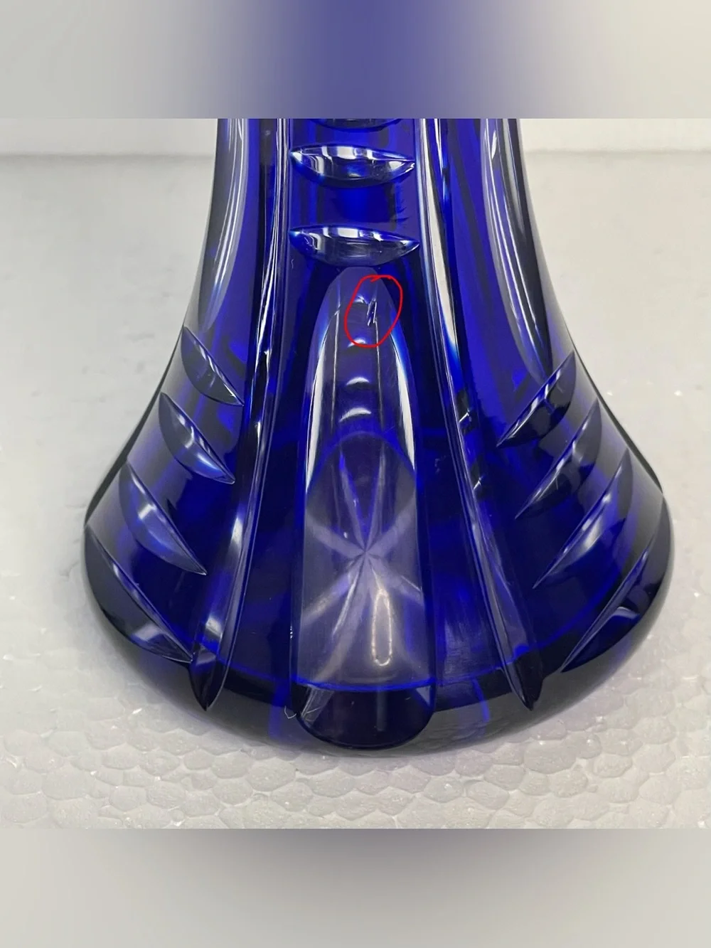 Vintage Cobalt Blue Cut Crystal Vase 12” Pedestal Geometric Art Glass Heavy Read